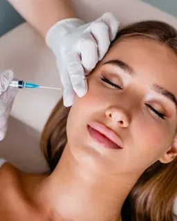 Aplicação de Toxina Botulínica na Têmpora em Joinville Aplicação de toxina botulínica na região da têmpora, com paciente de olhos fechados, na Clínica Dra. Simoni Bett, Joinville